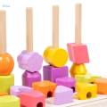 Wooden Beads Sequencing Toy Matching Shape Stacker for 2 3 4 5 Year Old Kids. 