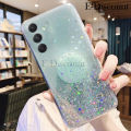 New Phone Case For Samsung Galaxy M34 Cover Glitter Bling Soft Stars Moon Sequins Folding Bracket Transparent For Galaxy M34 Case.