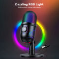 DoomHot USB Microphone PC Condenser Microphone Desktop RGB Lighting Microphone Volume Control Mic Plug and Play Mic Professional Gaming Mic with Mute Button Effect for Streaming Podcast Studio Conference Call. 