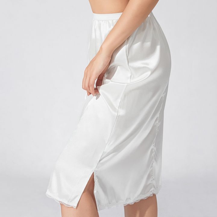 Women's%20Half%20Slips%20Elastic%20Waist%20Solid%20Color%20Satin%20Underskirt%20Lace%20Trim%20Skirt%20for%20Under%20Dresses%20Female%20Bottoming%20Underskirt%20-%20Image%203