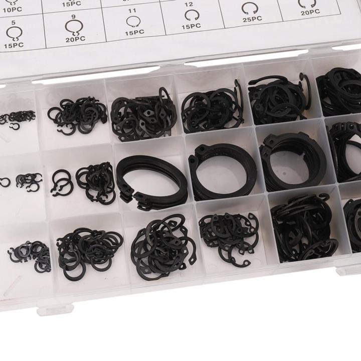 300 Piece C-Clips External Snap Ring Black Washer Hardware Cir Clip Retaining Ring Set For Industrial Fasteners 18 Sizes