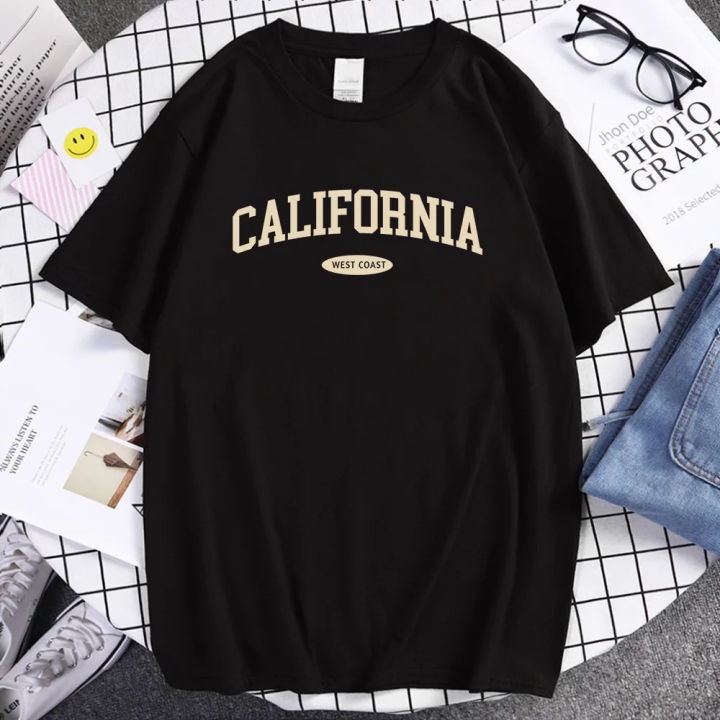 California West Coast Letter T Shirts Versatile Street Tee Shirts Men'S Cotton Personality Clothing Harajuku Summer T-Shirt Male