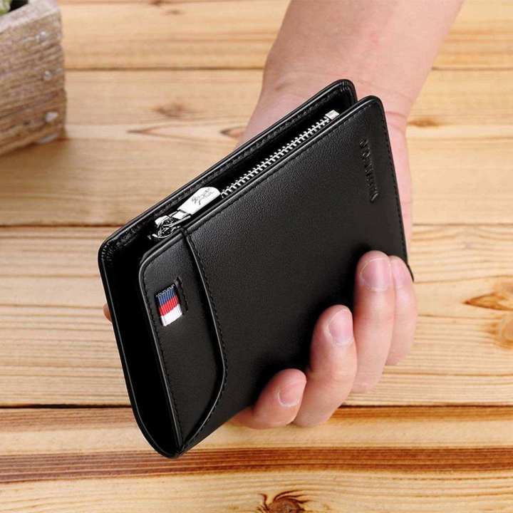 WILLIAMPOLO Fashion Leather Short Wallet Original Lether Black Wallet