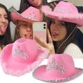 Pink West Cowgirl Hat for Women Girls Tiara Feather Felt Western Sequin Cowboy Cap Costume Party Dress Jazz Caps Cosplay Props.