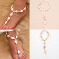 Summer beach style anklet chain, beaded shell anklet, ethnic style hand-woven rope shell anklet for women. 