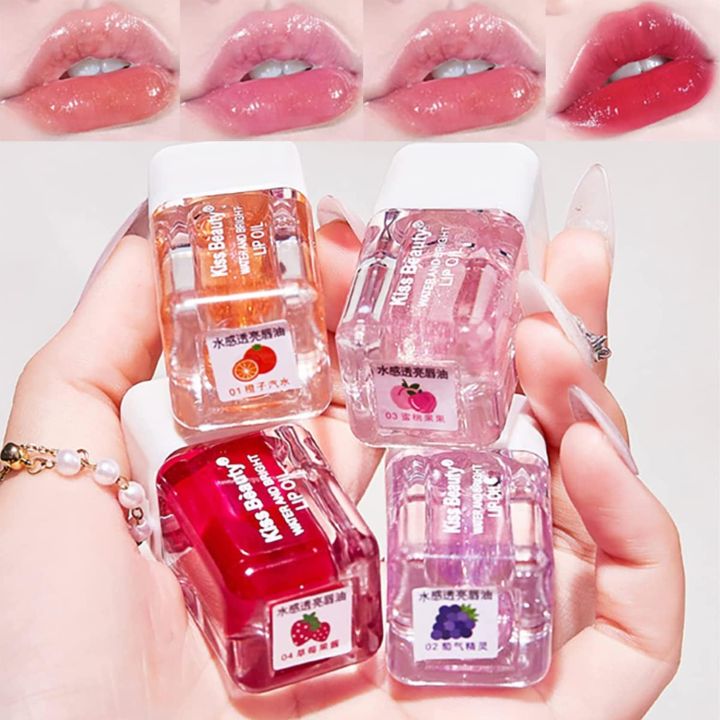 Kiss Beauty Water and Bright Lip Oil 1pis -Hydrating Lip Glow Oil, Fruit Flavoured Moisturizing Lip Oil, Plumping Lip Gloss Transparent Primer Lip Tint, Non-sticky Long Lasting Fresh Texture Nourishing Glitter Shine for Cute Lip Balm