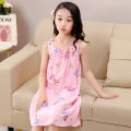 Girls' Nightdress Cotton Silk Girls' Pajamas Sleeveless Summer Medium and Large Children's Sling Princess Dress Artificial Cotton Home Wear.