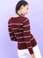 Pantoneclo Premium Women's / Girl's Round Neck Pullover Long Sleeve Stripe Sweat Shirt / Sweater / Cardigan / Jumper. 