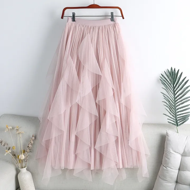 Big%20Ruffles%20Tulle%20Skirt%20Womens%20Autumn%20Winter%20High%20Waist%20Elegant%20Pleated%20Skirts%20Female%20Korean%20Fashion%20Casual%20Mesh%20Skirt%20-%20Image%205