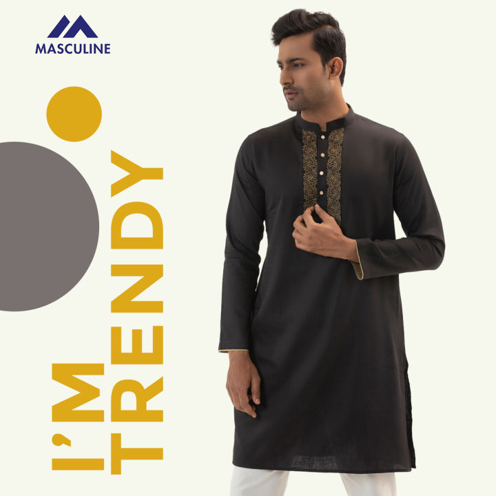 Semi Fit Casual Eid Special Panjabi- Black