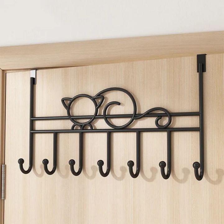 7 Hooks Hanging Door Hanger Metal Bracket Removable Storage Rack Simple Style Home White Wall Decoration
