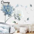 QI Blue Flower Wall Stickers Bedroom Living Room Tv Wall Background Decoration Home Decor.