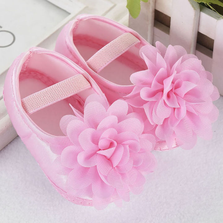 (New) baby girl chiffon shoes flower elastic baby walking shoes wild soft bottom solid infant newborn infant shoes