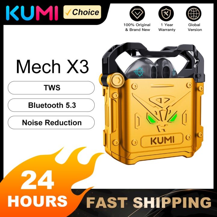 KUMI Mech X3 TWS Gaming Bluetooth Earphone 5.3 Wireless Headset Touch Control Earbuds with Wireless Charging Case