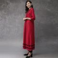 Maroon Linen Kurti for Women (Tailor Made) - Ball Lace. 