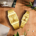 Laibinji Cross border Exclusive Classic Diamond Set Women's Small Square Watch Gold Men's and Women's Watch Couple Watch Quartz Watch.