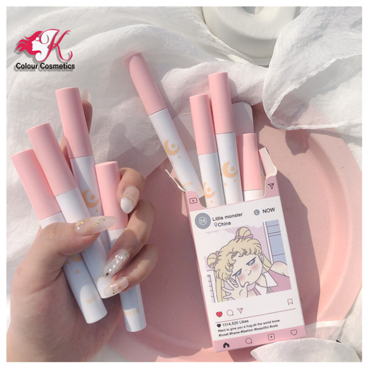 8 Pcs/set of Cigarete tube lip glaze set matte white lipstick student gift Lipstick set- 8 color/set Box