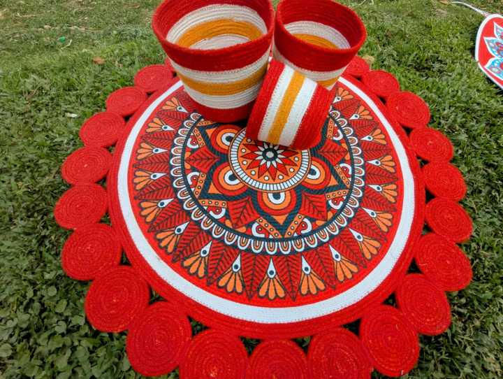 3ft Cotton Print Floor Mat/Rugs 1p + 3p Basket set (4p set)