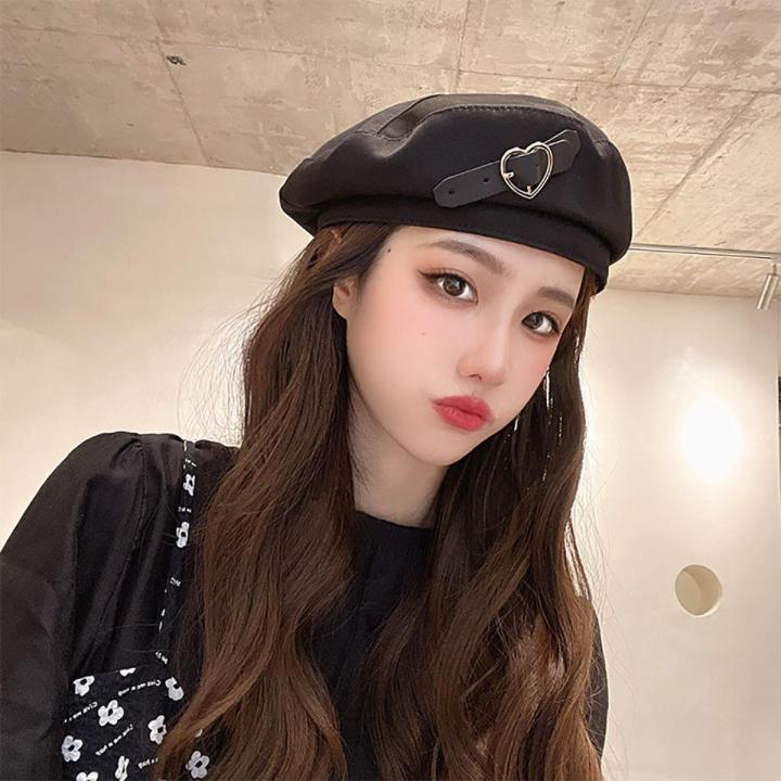 Love Heart Leather Buckle Women Berets Hats Vintage French Painter Hat Girls Octagonal Beret Caps