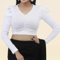 Women's Short Body Crop Top with Long Sleeves - Premium Stitching.
