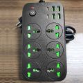Pc Surge Protector Power Strip Black Universal Plug Multitap Extension Cord Power Multi Tap Power Button Electrical Power Strip.
