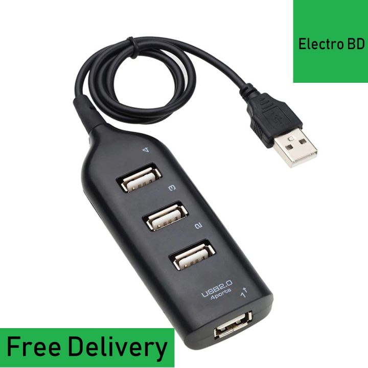 4 port USB 2.0 Portable Hub USB Adapter for PC Laptop -black ( free delivery - inside Dhaka city )