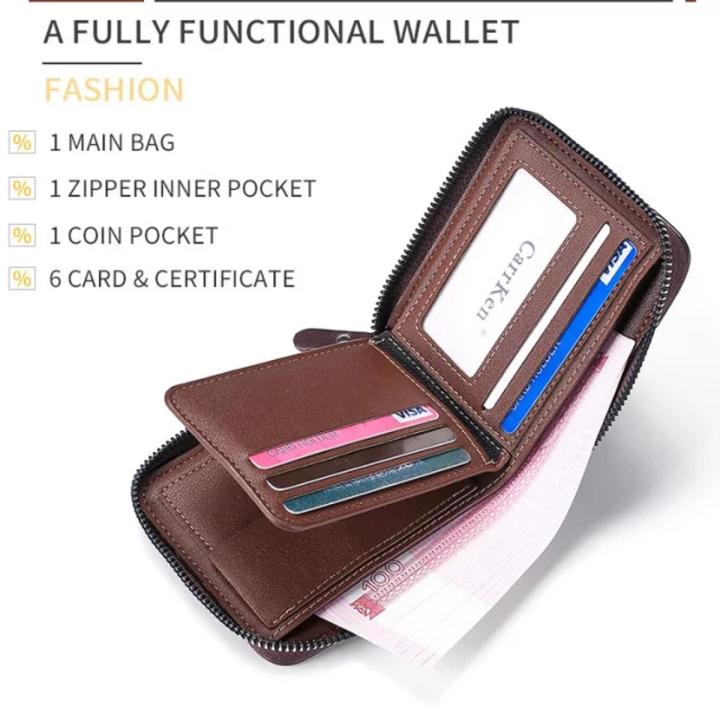 ALL Zipper Wallets Fashion PU Retro Hand Bags Single Bifold Card Holders for Men