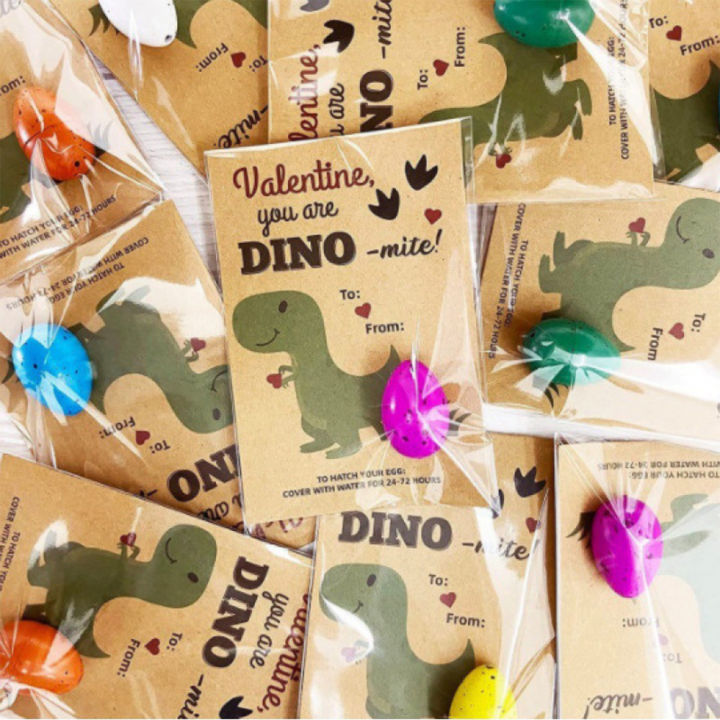 GC 24 Pack/ Set Valentines Day Dinosaur Decoration Egg Hatching Card Bulk Funny Dino Valentine Exchange Cards Gifts For Kids DIY Handicraft Lovers
