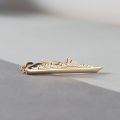 Golden Navy Ship With Anchor Chain Tie Clip For Men. 