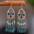 Bohemian Ethnic Long Blue Acrylic Crystal Water Drop Earrings for Women Retro Temperament Geometric Dangle Earrings Jewelry. 