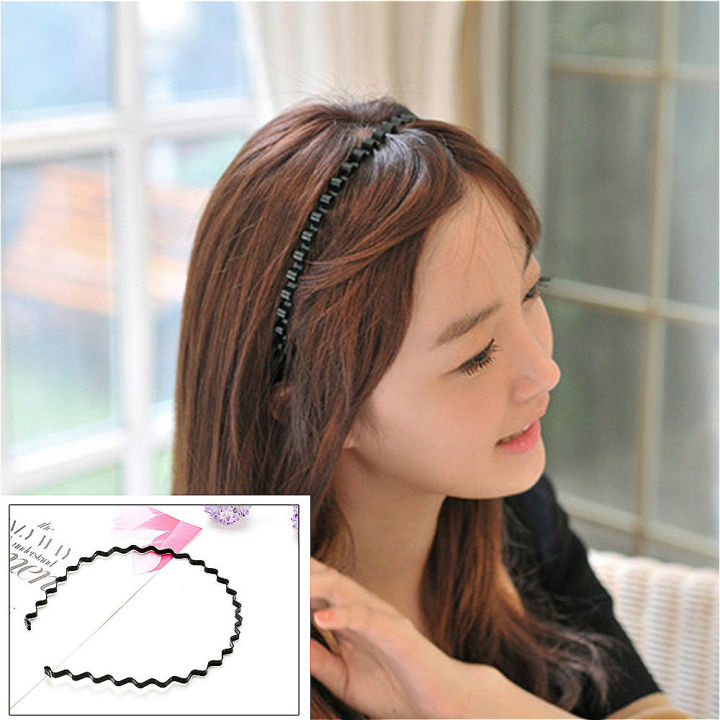 Men Fashion Wavy Jewelry Women Black Hairband Headband Chain