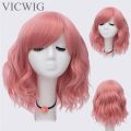 VICWIG Cosplay Wig Synthetic Hair Short Curly Blue Black White Red Pink Orange Purple Wig for Women. 