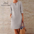 Jocoo Jolee Vintage Straight Dress Long Sleeve Oversized Mini Dress Women Casual Soild Long Sleeve Cotton and Linen Tunic Dress. 