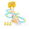 Funny Duck Climbing Stairs Track Toys Electric Music Slide Stair Climbing Toy, Ducklings Cartoon Race Track Set Little Lovely Penguins Slide Toy Escalator Toy with Lights and Music.
