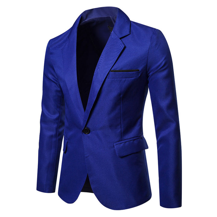 Royal Blue Blazer Men Casual Suit Solid Colour Mens Blazers Jacket Coat XXXL Size Single Button B10