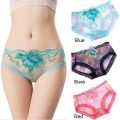 Women Rose Embroidery See-through Transparent Panties. 