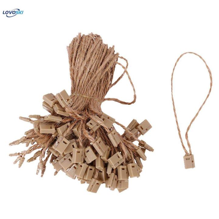 2x100 Pcs Hang Tag Jute String Snap Lock Pin Loop Fastener Hook Tie Square End