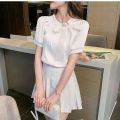 French Chic Bow Short Sleeve Chiffon Shirt Summer Women's Clothing Design Sense Niche Top Western Style Beautiful Small Shirt.