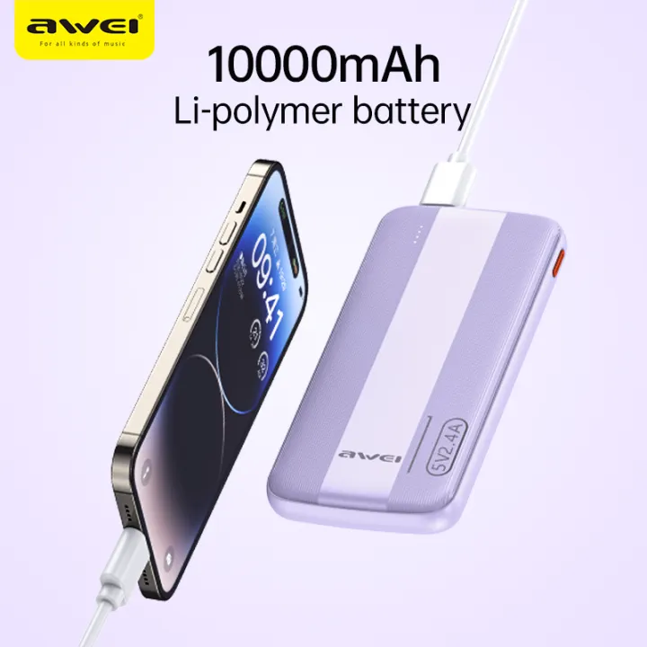 Awei%20P20K%202.4A%20Fast%20Charging%20Slim%20Looking%2010000mAh%20PowerBank%20With%20Dual%20Output%20-%20Black%20-%20Image%202