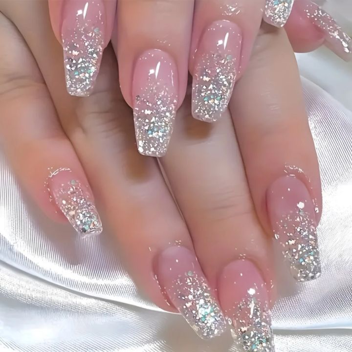 24pcs%20removeable%20false%20nails%20with%20glue%20Gradient%20Shinny%20brown%20coffin%20glitter%20Ballet%20press%20on%20nails%20long%20full%20cover%20nails%20tip%20-%20Image%203