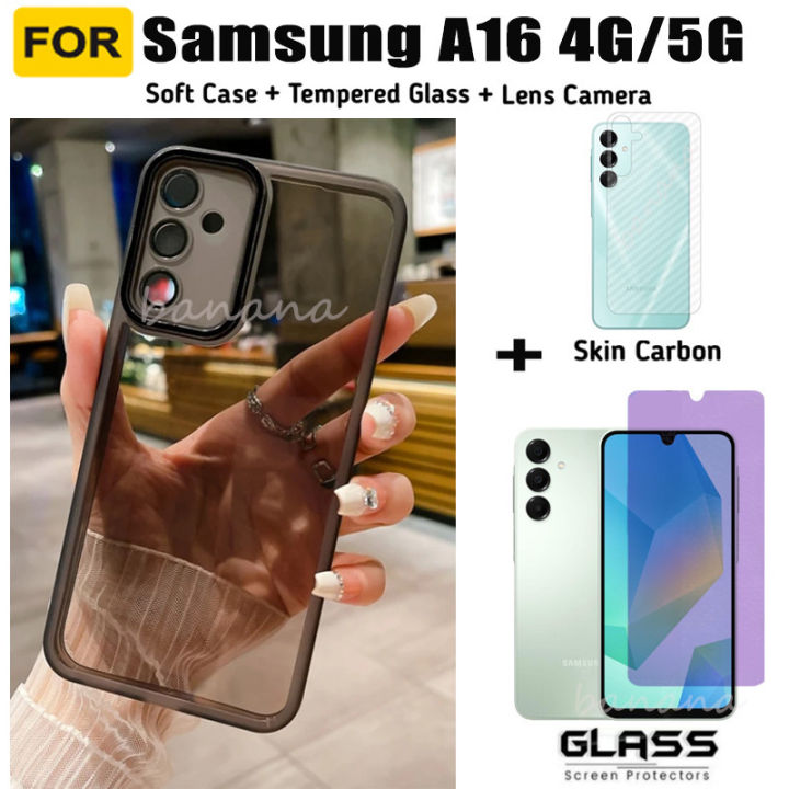 3 in 1 Samsung A16 Shockproof Silicone Phone Case with Camera Protective For Samsung A06 Anti blue light tempered film