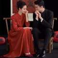 Long sleeved toasting gown for the bride 2024, wine red cheongsam, new Chinese banquet, small stature engagement dress, back in style.