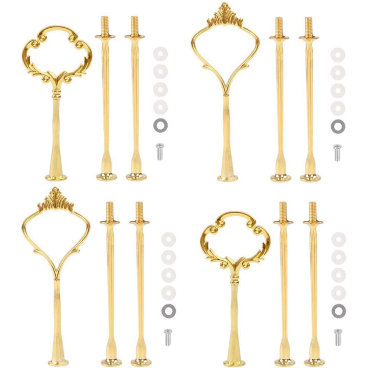 4 Set of 3 Tier Cake Plate Stand Handle Hardware, 2 Styles , Gold