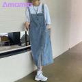 Denim Overall Dress Chic Suspender Denim Dress Trendy Collarless Bklessdi with ckets Split m Adjusle Straps Perfect for Stus soutast Buyers Denim Suspender Dress.