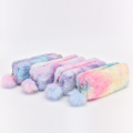 Fluffy Soft Rainbow Pencil Case Cute Novelty Gradient Faux Fur Pen Pouch Stationery Creative Plush Holder Pouch Simple Storage Bag. 