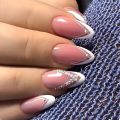 24Pcs/Set White Edge Oval Gradient Nails Press on 3D Dots Diamonds Wearable False Nails Almonds Press on Acrylic Nail Tips. 