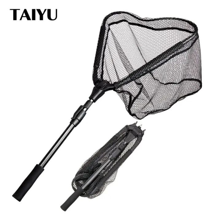 TAIYU 1m 83cm 49cm Telescopic Landing Net Folding Fishing Nets Fly Carp Sea Mesh Hand Dip Casting Landing Net for Fly Fishing