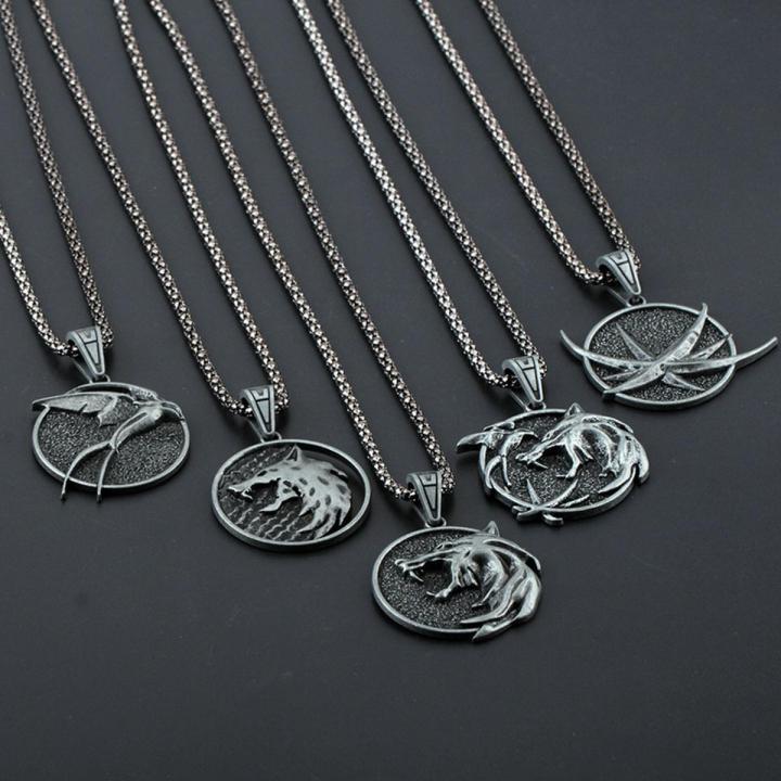 Witcher Wolf Head Witcher Pendant Necklace Accessory Necklace with Wild Hunt 3 Figure TV Necklace