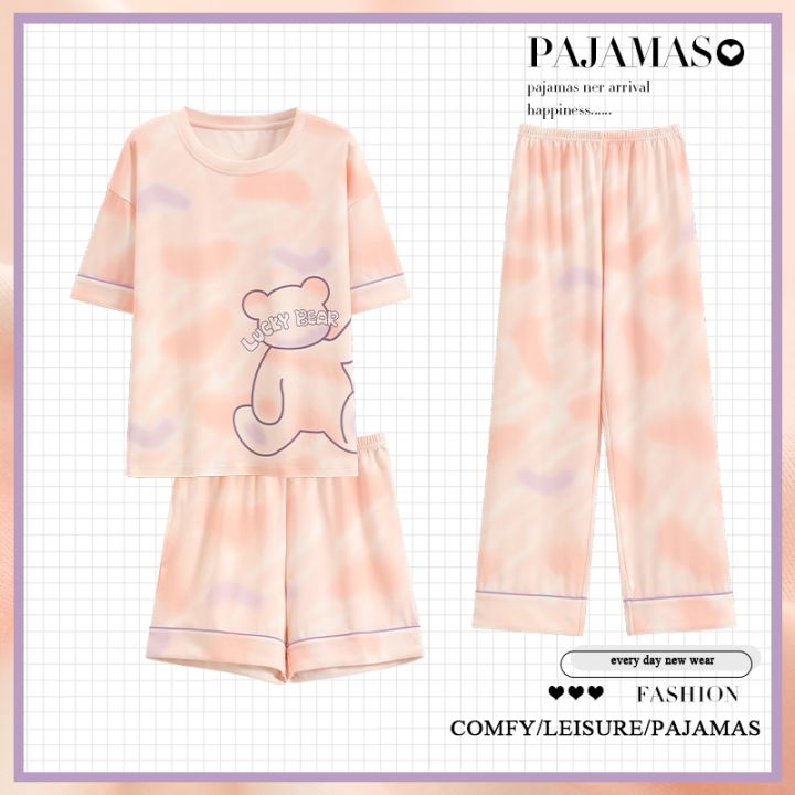 New%20Three-Piece%20Set%20Pajamas%20Women's%20Summer%20Cotton%20Shorts%20Trousers%20Casual%20Summer%20Can%20Be%20Worn%20outside%20Solid%20Color%20Homewear%20-%20Image%205