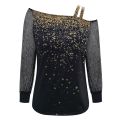 Woman Long Sleeve Sequin Blouse Top Summer Party Cold Shoulder Bling Mesh Sheer Blouse Lady Casual Shirts Clothes.